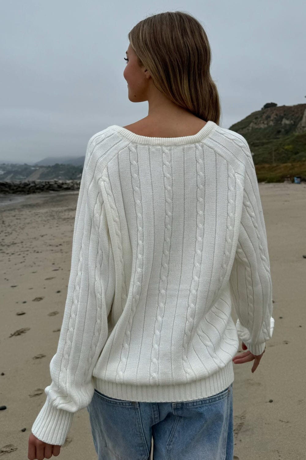 Ida Cotton Cable Knit V-Neck Sweater - Image 5