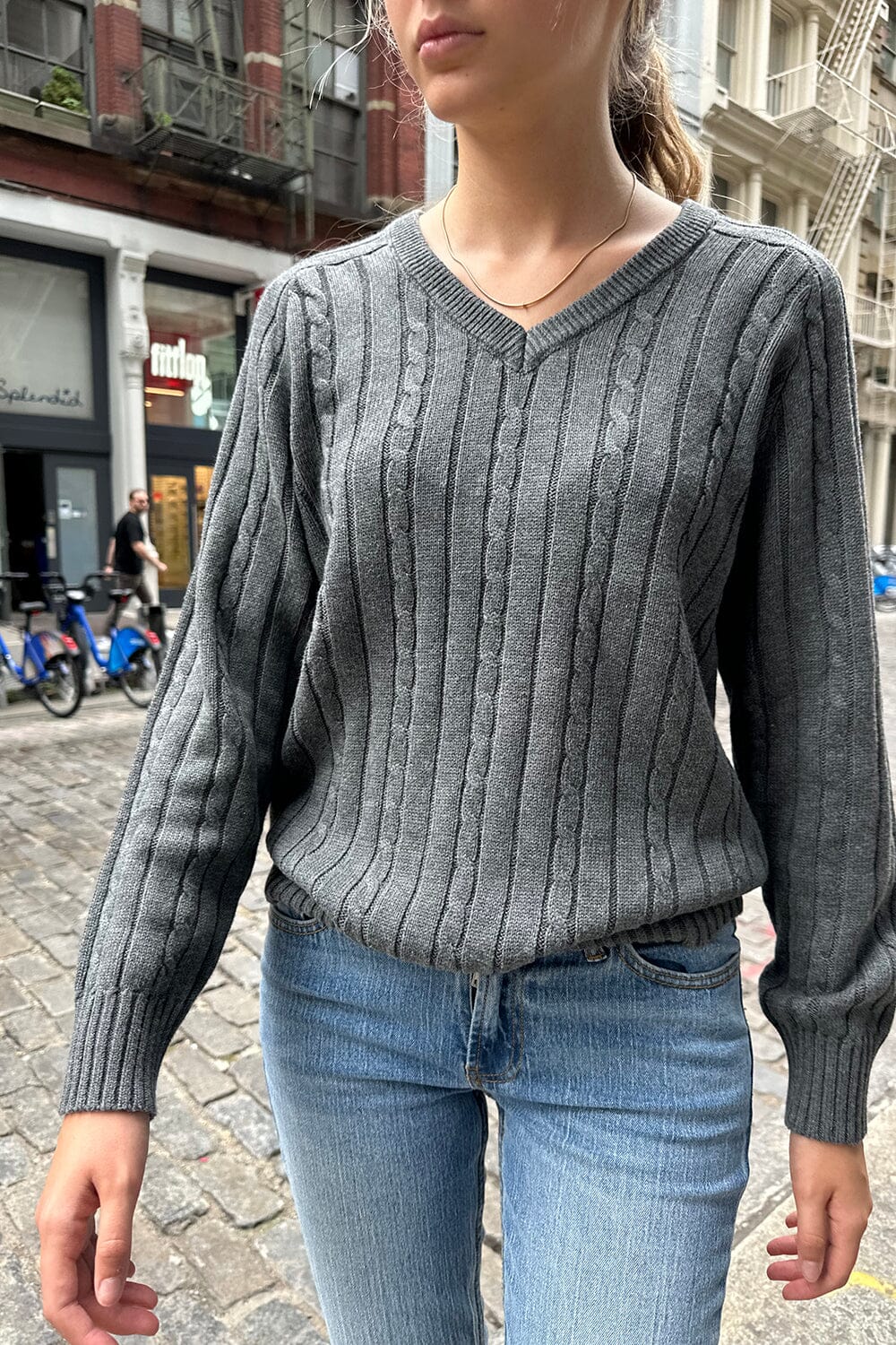 Ida Cotton Cable Knit V-Neck Sweater - Image 7