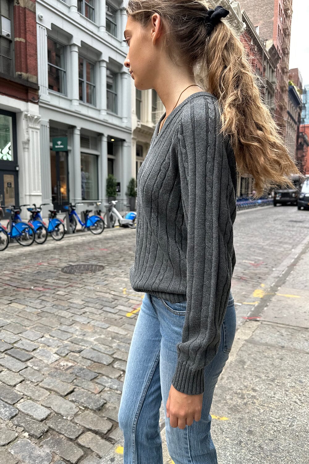 Ida Cotton Cable Knit V-Neck Sweater - Image 8